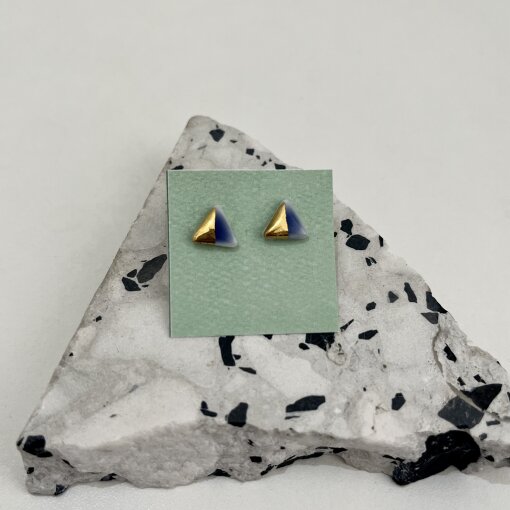 porcelánové náušnice trojúhelníky modro-zlaté